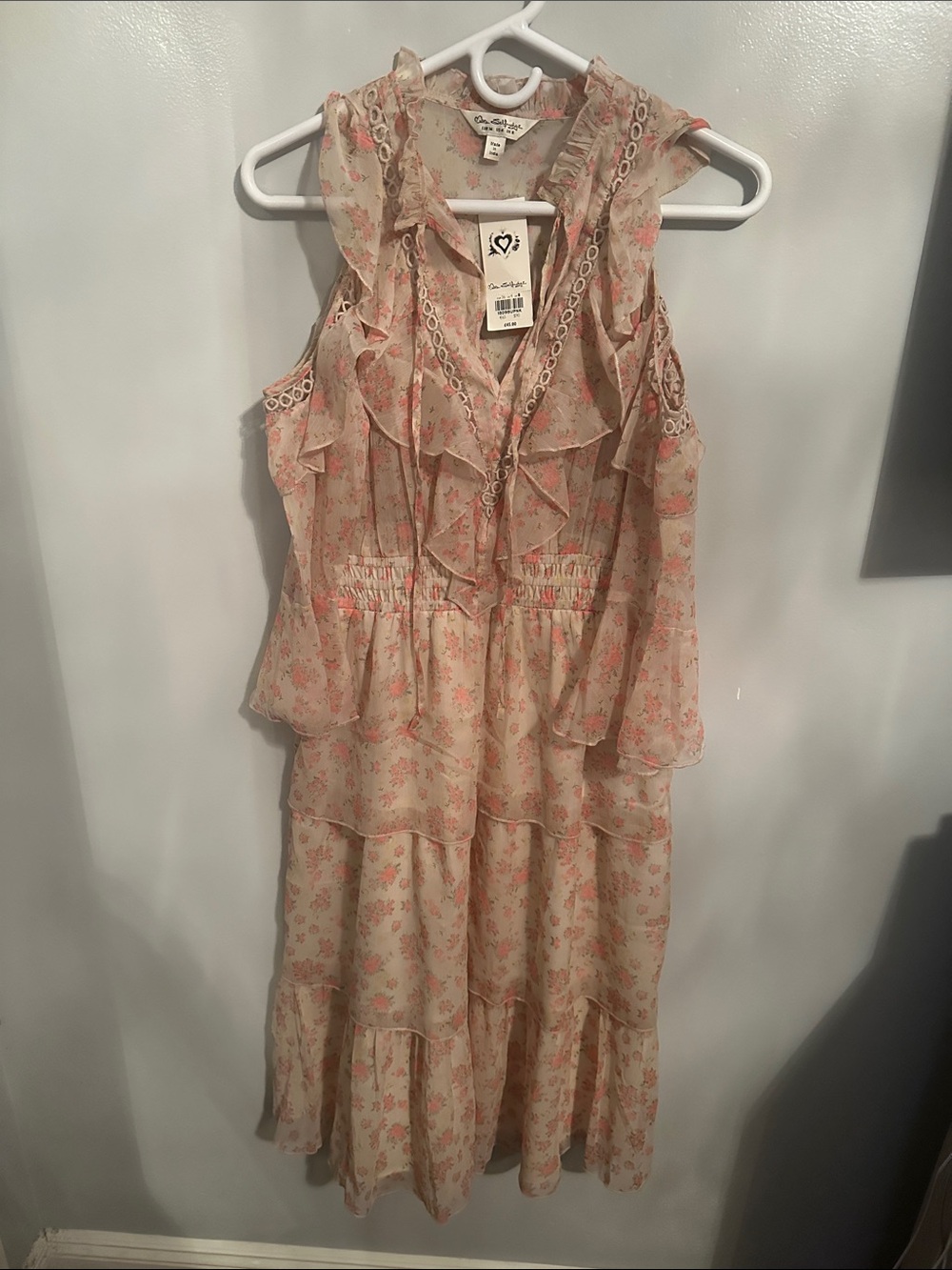 Miss Selfridge Cream Floral Ruffle Midi Dress
